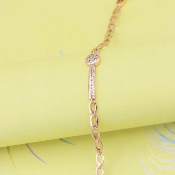 "Rose Gold Floral Design Bracelet with Sparkling Zircon Accents, XPBL0968 - Picture 5 of 12